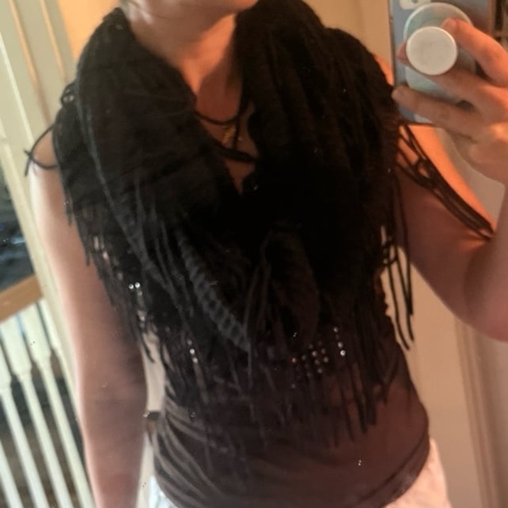 Elegant Black Fringe Scarf